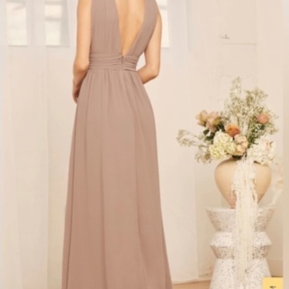 Lulu's Brown Sleeveless Plunge Gown for Weddings